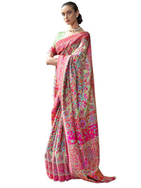 AKHILAM Women's  Banarasi Cotton Blend Saree With Blouse Piece