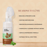 Just Herbs Anti Acne Foaming Face Wash Men Women With Tea Tree and Mint for Oil Control, Glowing Skin Brush - 100ml & Just Herbs Brightening Foaming Face Wash- 100ml Combo