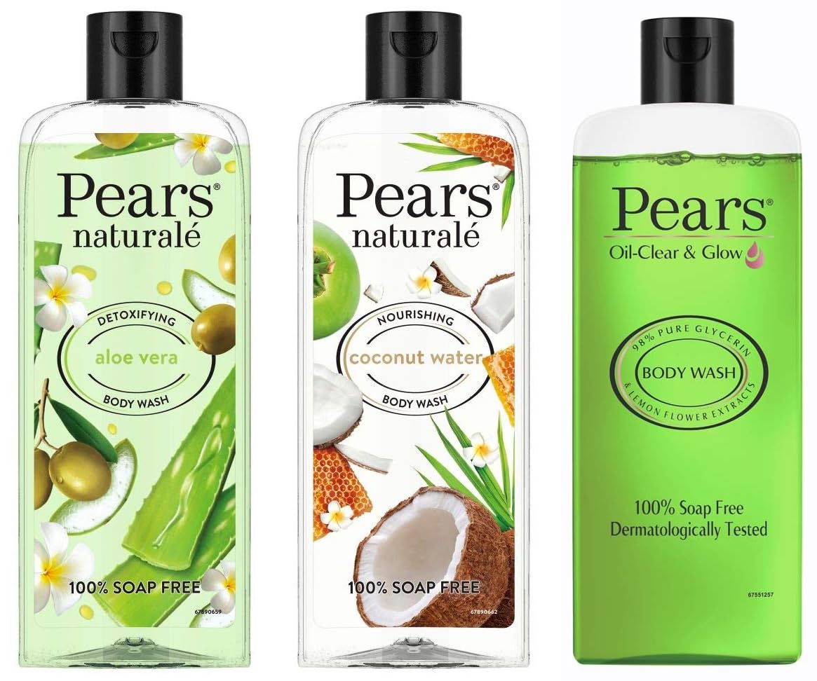Pears Naturale Detoxifying Aloevera Bodywash, 250 ml- Naturale Nourishing Coconut Water Bodywash, 250 ml-Naturale Brightening Pomegranate Bodywash, 250ml - Oil Clear and Glow Shower Gel, 250ml