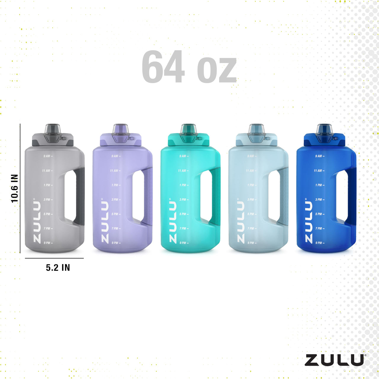 ZULU Goals 64oz Large Half Gallon Jug Water Bottle with Motivational Time Marker, Covered Straw Spout and Carrying Handle, Perfect for Gym, Home, and Sports Grey Plastic