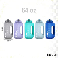 ZULU Goals 64oz Large Half Gallon Jug Water Bottle with Motivational Time Marker, Covered Straw Spout and Carrying Handle, Perfect for Gym, Home, and Sports Grey Plastic