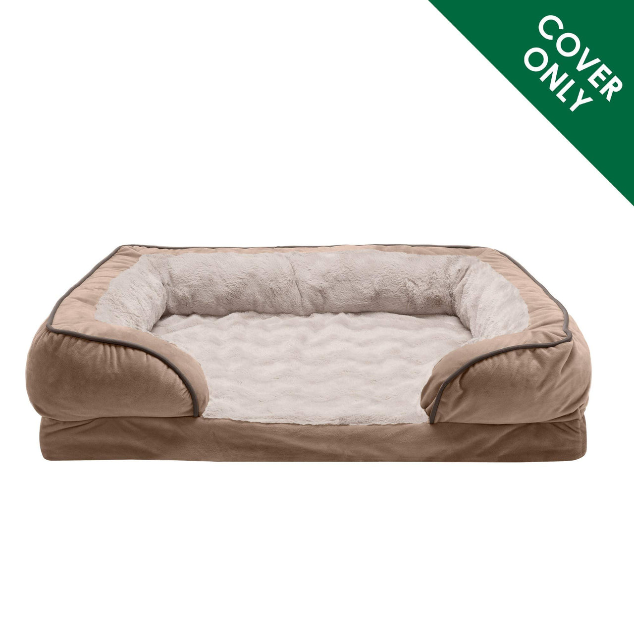 Furhaven Replacement Dog Bed Cover Perfect Comfort Plush & Velvet Waves Sofa-Style, Machine Washable - Brownstone, Large Cover Only 36.0"L x 27.0"W x 0.3"Th Sofa - Plush & Velvet Waves (Brownstone)