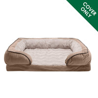 Furhaven Replacement Dog Bed Cover Perfect Comfort Plush & Velvet Waves Sofa-Style, Machine Washable - Brownstone, Large Cover Only 36.0