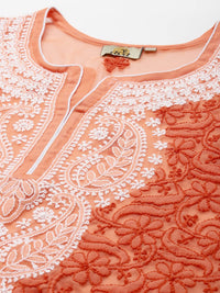 Ada Women's  Hand Embroidered Lucknowi Chikankari Georgette Short Top Kurti with Slip