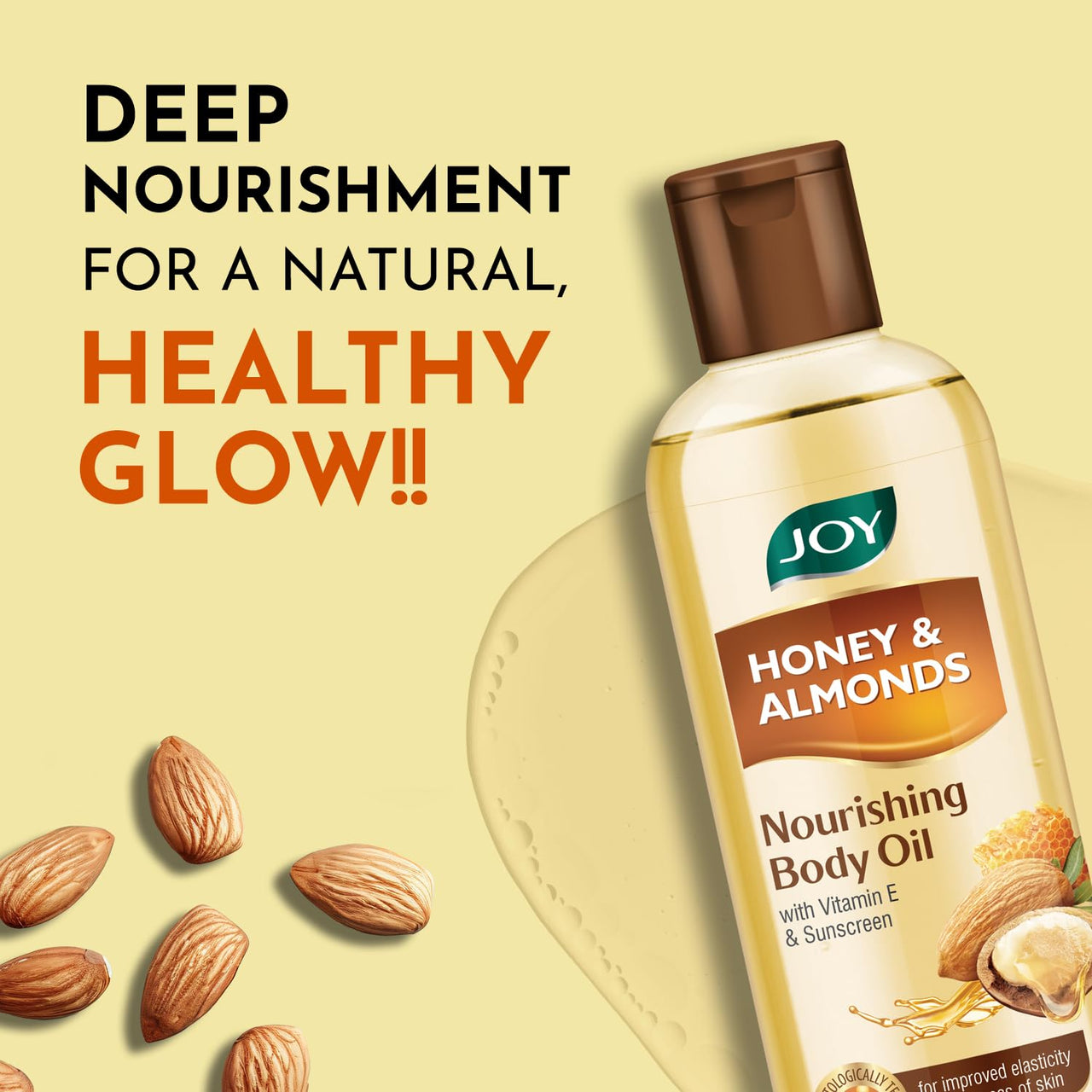 Joy Honey & Almonds Body Oil – After-Bath Daily-Use Badam Massage Oil with Vitamin E & Sunscreen | Full-Body Relaxation, Dry-Skin & Summer Moisture | 200 ml