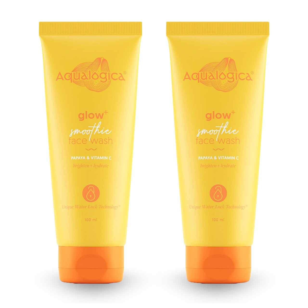 Aqualogica Glow+ Smoothie Face Wash with Vitamin C, Hyaluronic Acid & Papaya for Tan Removal -For Men & Women | Glowing, Oily, Dry & Sensitive Skin -100ml | Pack of 2