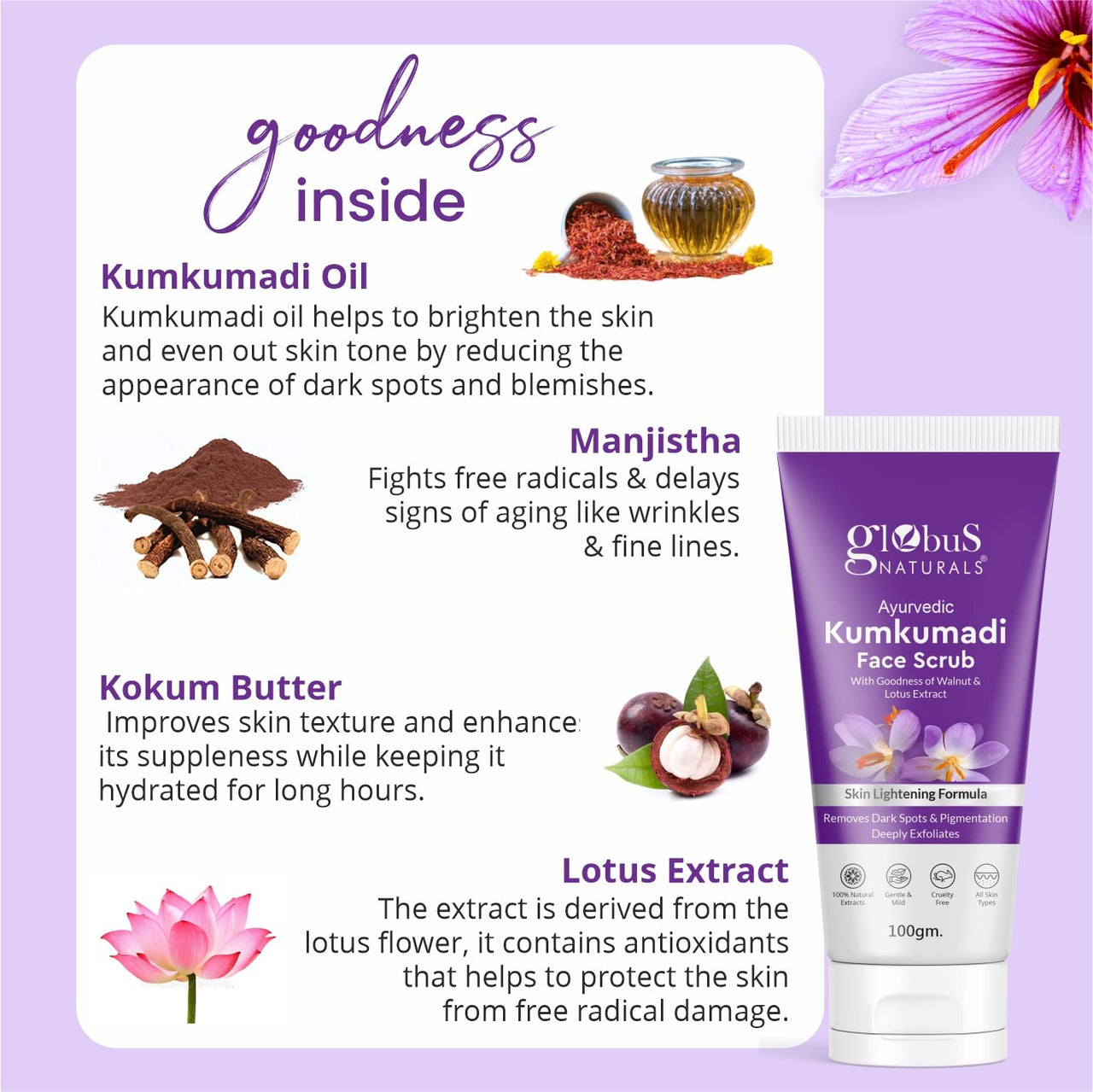 Globus Naturals Kumkumadi Skin Lightening Face Care Combo, Set of 2, Face Wash & Face Pack