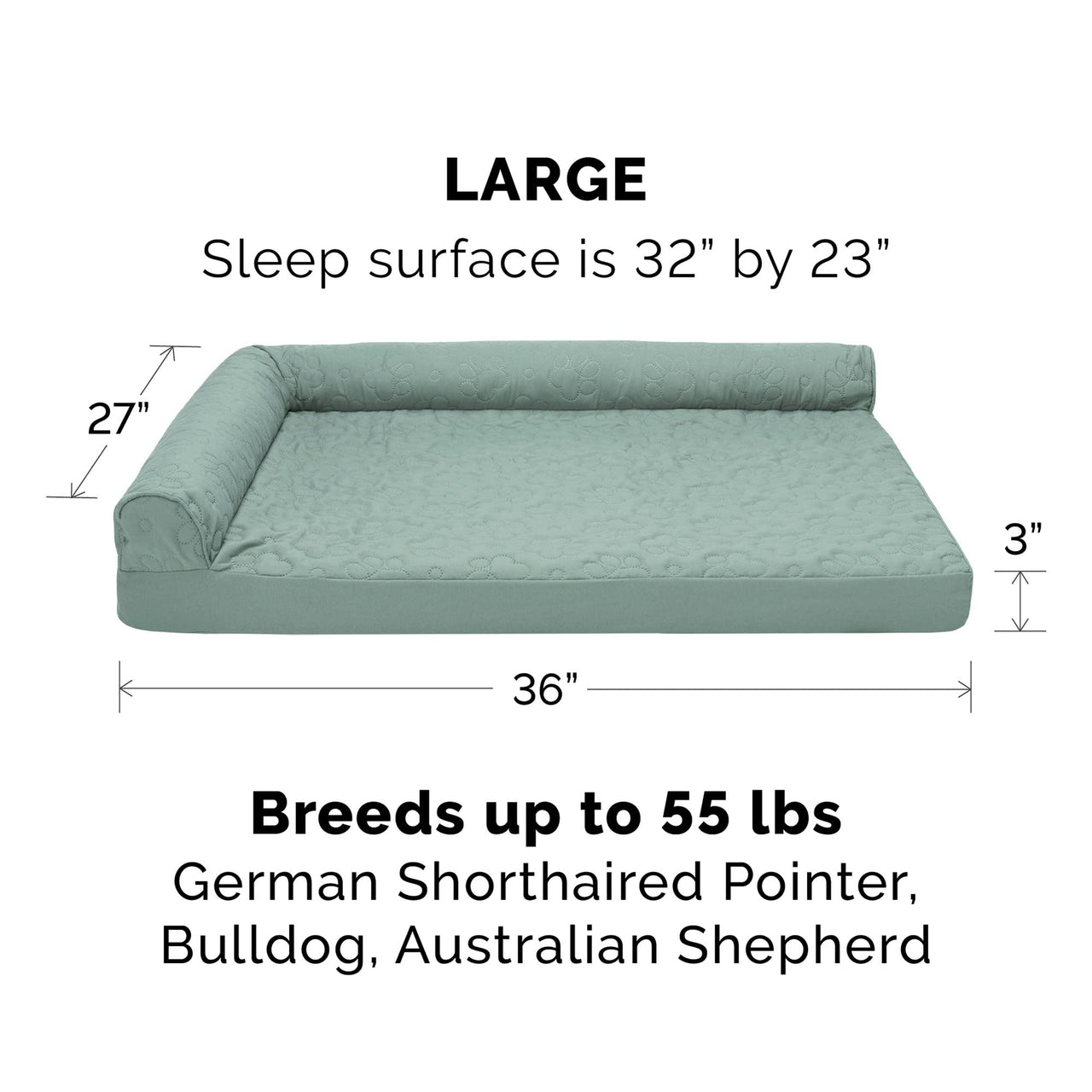 Furhaven Replacement Dog Bed Cover Pinsonic Quilted Paw L Shaped Chaise, Machine Washable - Iceberg Green, Large Cover Only 36.0"L x 27.0"W x 0.3"Th (Quilted Paw) Iceberg Green