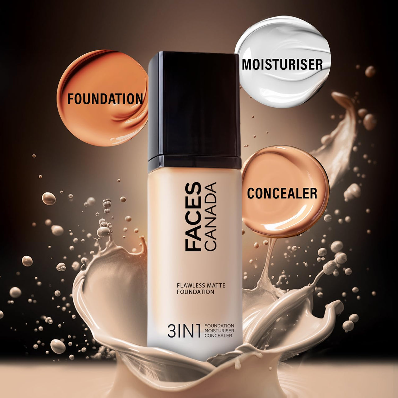 FACESCANADA Flawless Matte Foundation-Absolute Ivory,30 Ml 3-In-1 Foundation+Moisturizer Cream For All Skin Types+Concealer|12 Hr Hydration+Spf 1|Hd Matte Coverage|Lightweight|Anti Ageing,Pack Of 1