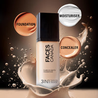 FACESCANADA Flawless Matte Foundation-Absolute Ivory,30 Ml 3-In-1 Foundation+Moisturizer Cream For All Skin Types+Concealer|12 Hr Hydration+Spf 1|Hd Matte Coverage|Lightweight|Anti Ageing,Pack Of 1