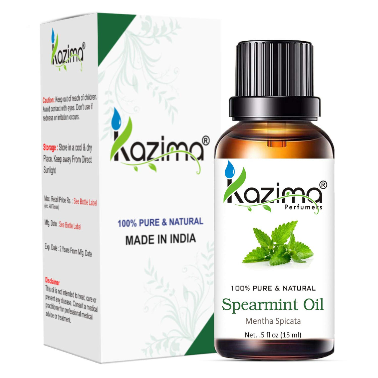 KAZIMA Spearmint Essential Oil - 100% Pure, Natural & Undiluted Oil for Skin Care & Hair Care, 15 ml