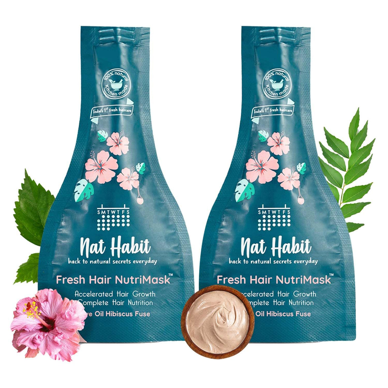 Nat Habit - Fresh Ready To Apply Henna Paste (Pack of 2 x 220g) and Nat Habit Five Oil Hibiscus NutriMask-Hair Mask For all Hair & Scalp Types (Pack of 2 x 40 gm)