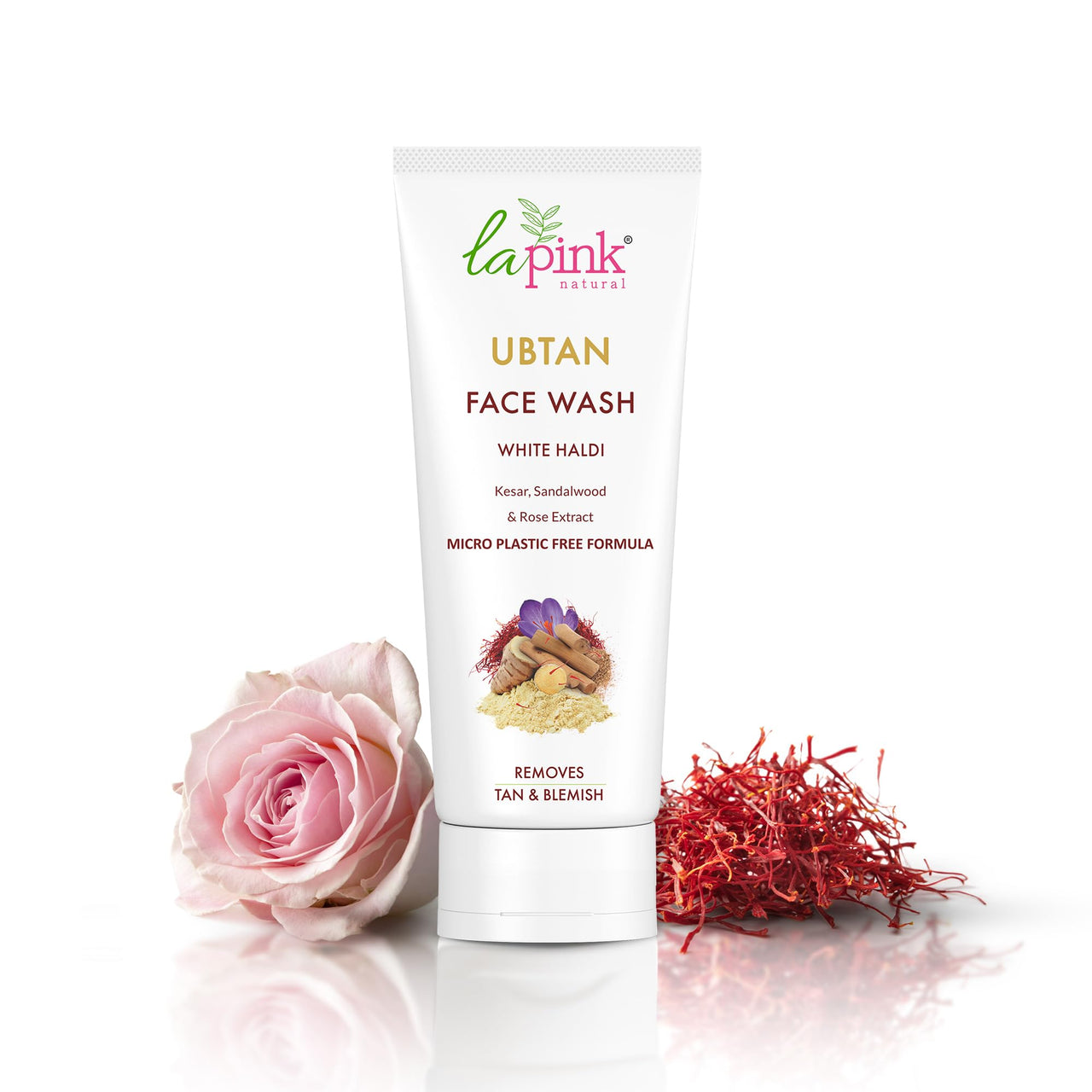 La Pink Ubtan Face Wash | Gently Exfoliates & Brightens Skin | Removes Tan, Dirt & Impurities | With Walnut Beads, Kesar, Sandalwood & White Haldi | Soap-Free & 100% Microplastic-Free | All Skin Types | 100ml