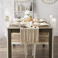 DII Farmhouse Braided Stripe Table Runner Collection, 15x72 (15x77, Fringe Included), Vintage Linen 15x72