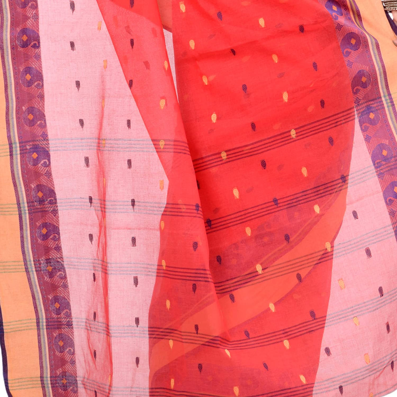 dB DESH BIDESH Women`s Traditional Bengal Tant Woven Minakari Kolka Design Pure Handloom Cotton Saree Without Blouse Piece