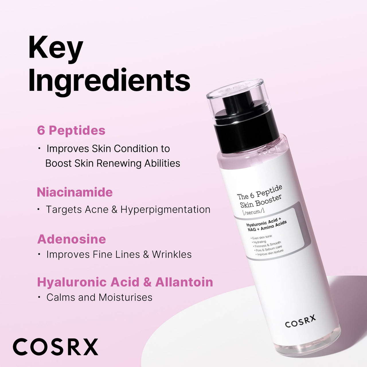 COSRX 6X Peptide Collagen Booster Toner Serum 150ml, Skin Renewal Boosting Facial Essence, Niacinamide & Hyaluronic Acid for All Skin Types, Korean Skincare, Paraben Free