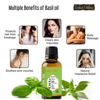 Indus Valley 100% Pure Natural & Organic, Undiluted Basil Essential Oil with Glass Dropper for Skin, Hair Care -15ml