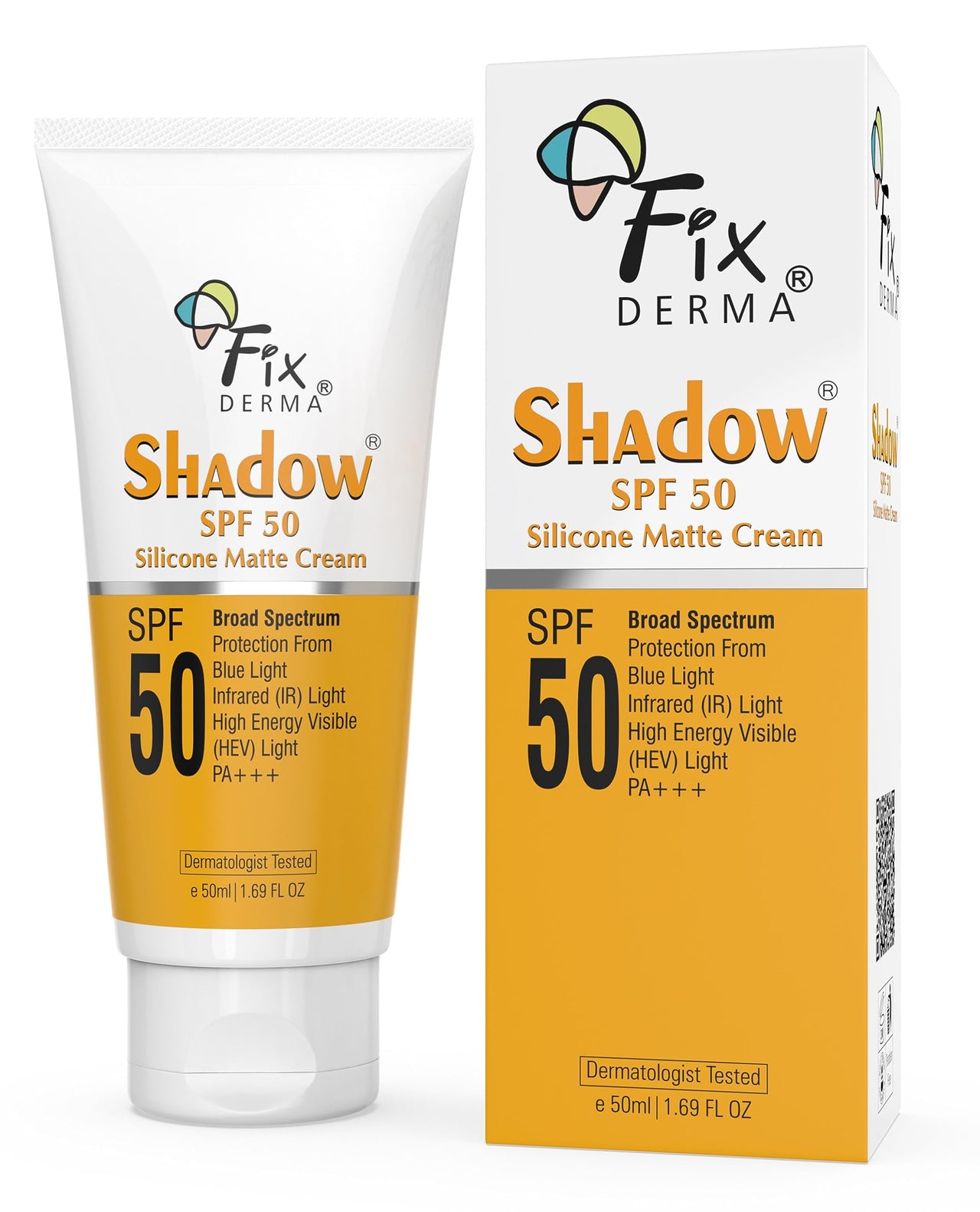 FIXDERMA Shadow Sunscreen SPF 50 Silicone Matte Cream PA+++, for Oily Skin-Acne Prone, Sun Screen Protector for Women & Men - 50Ml