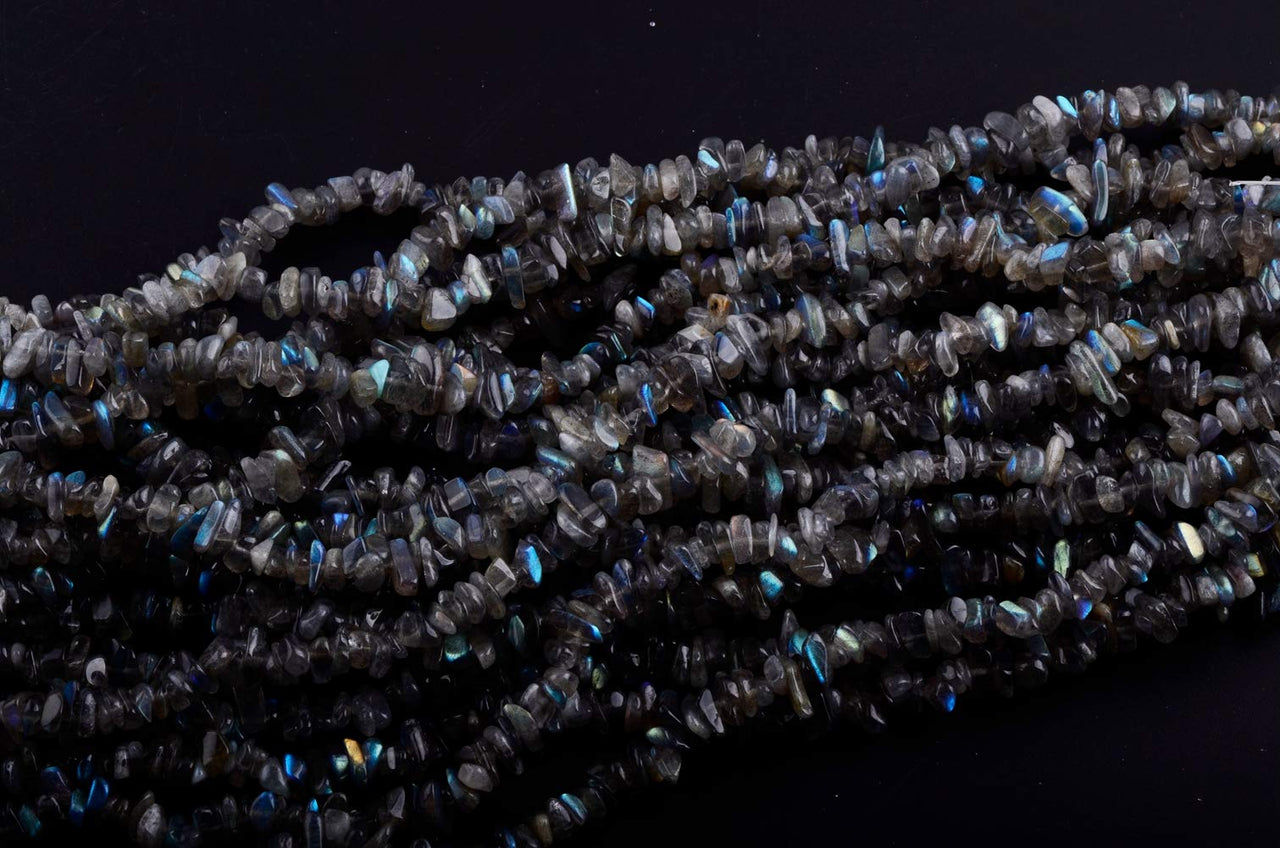 Natural Chip Stone Beads 5-8mm Spectrolite About 400 Pieces Irregular Gemstones Healing Crystal Loose Rocks Bead Hole Drilled DIY for Bracelet Jewelry Making Crafting (5-8mm, Spectrolite)