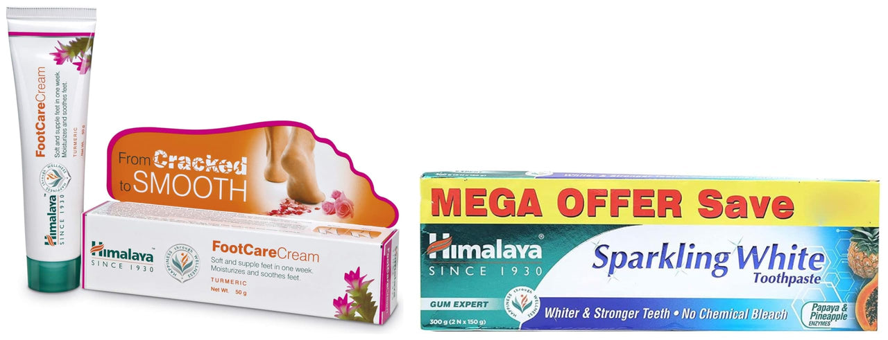 Himalaya Sparkling White Toothpaste | 150g | Pack of 2 & Himalaya Wellness Foot Care Cream, 50gm | Moisturizes and Soothes Feet