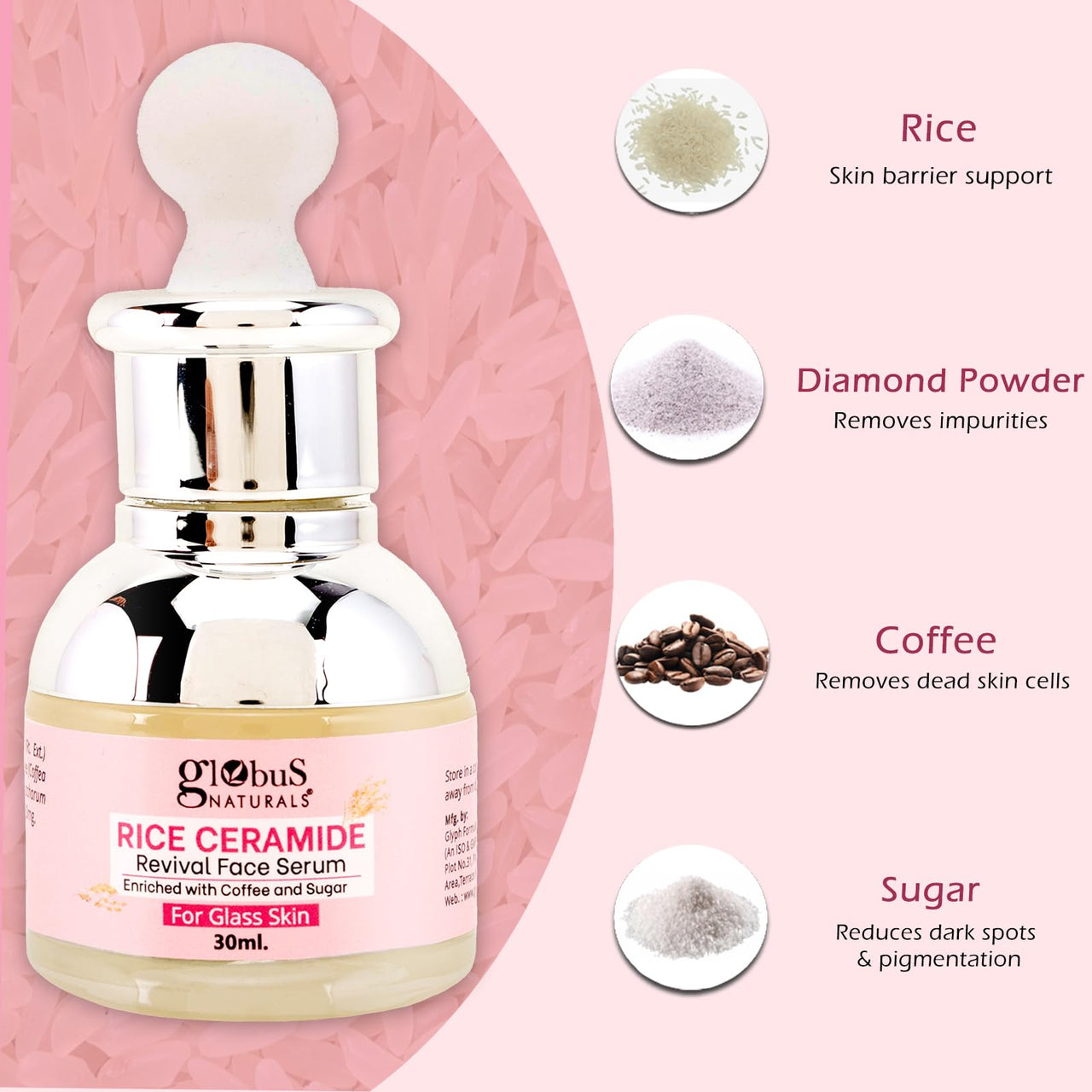 Globus Naturals Revival Rice Ceramide Skincare Gift Box, For Korean Glass Skin, Set of 6 Face Wash 75gm, Cream 50gm, Scrub 50gm, Peel off Mask 75gm, Serum 30ml, Toner 100ml (380gm, RiceGB2PG)