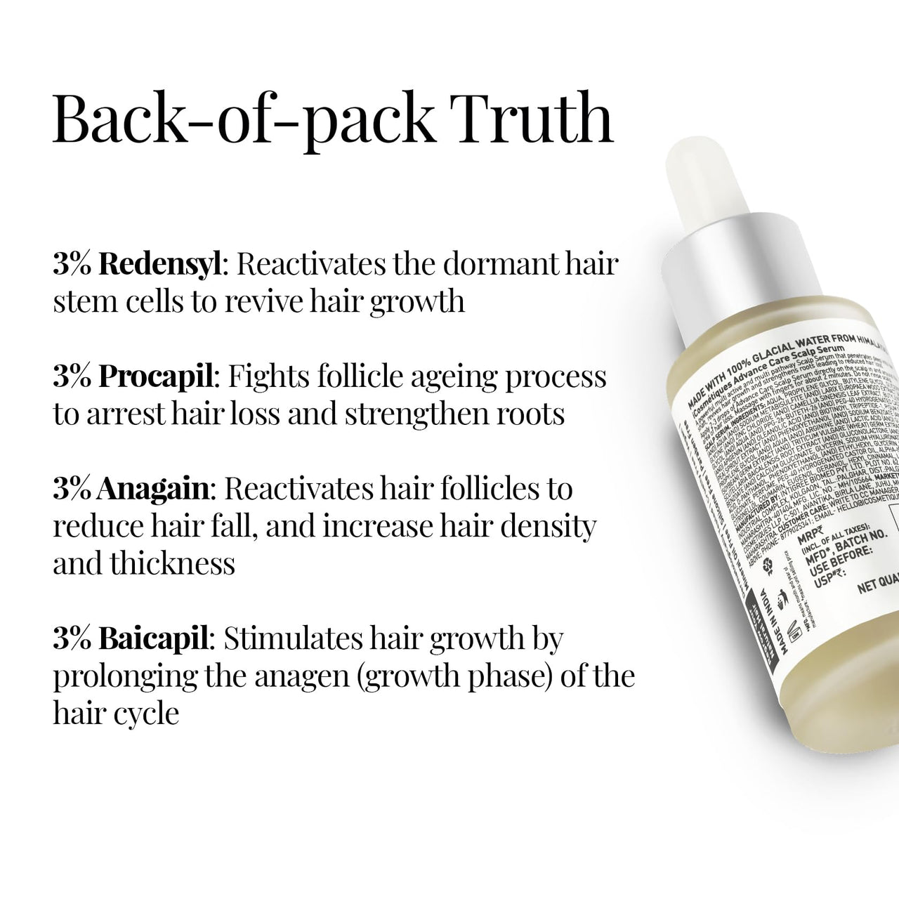 iCosmetiques Hair Revival Serum |For Hair Growth & Hair Fall Control| 3% Redensyl, 3% Procapil, 3% Anagain & 3% Biacapil |Infused with Himalayan Glacial Water |Unisex Advance Care Formula |40ml