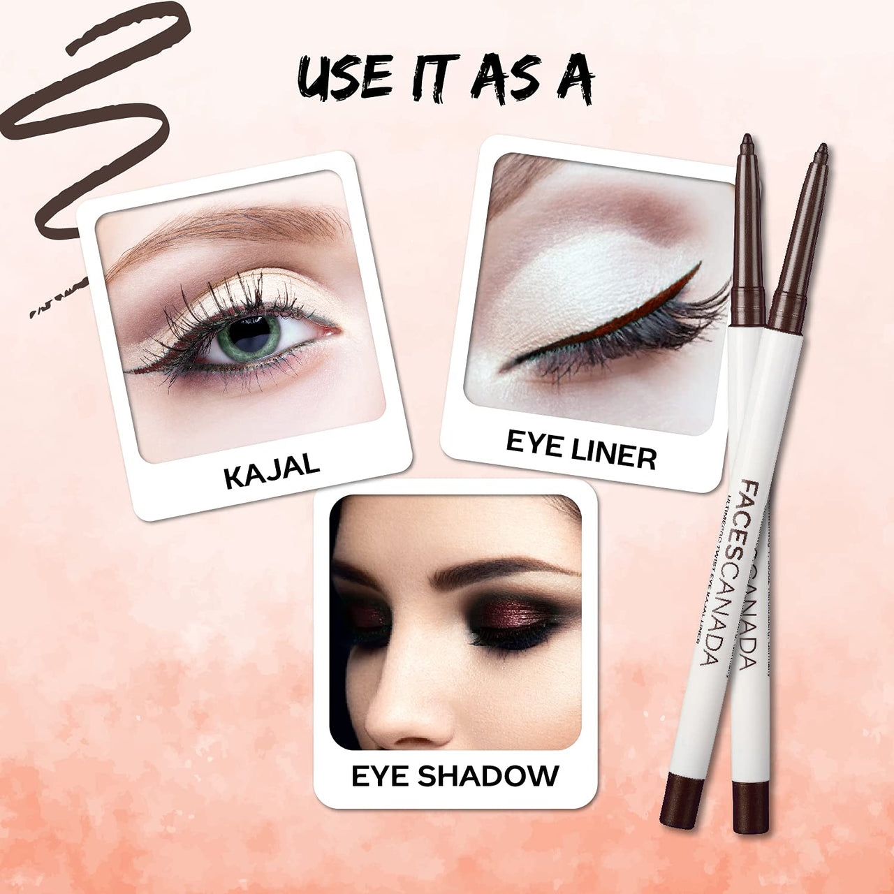 FACES CANADA Ultime Pro Twist Eye Kajal Liner - Brown, 0.35g | High Impact Intense Color In 1 Stroke | 24HR Long Stay | Matte Finish | Soft Texture | Waterproof & Smudgeproof | Made With Carnauba Wax