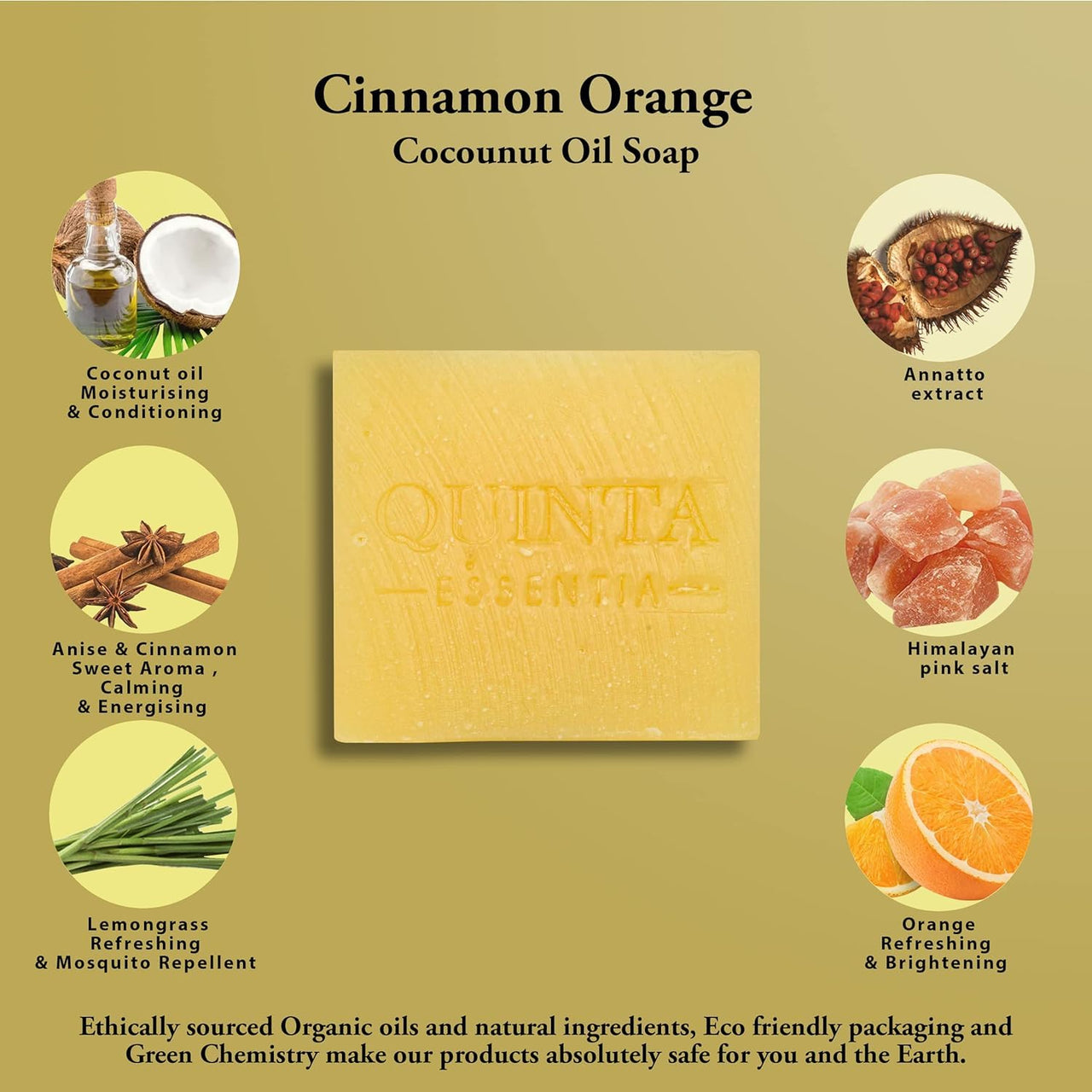 Quinta Essentia Organic Natural Cold Processed Bathing Soap with Cinnamon Orange for Brightening, Glowing & Nourishing Skin, Remove Dead Skin & Tanning 100gms (Pack of 2)