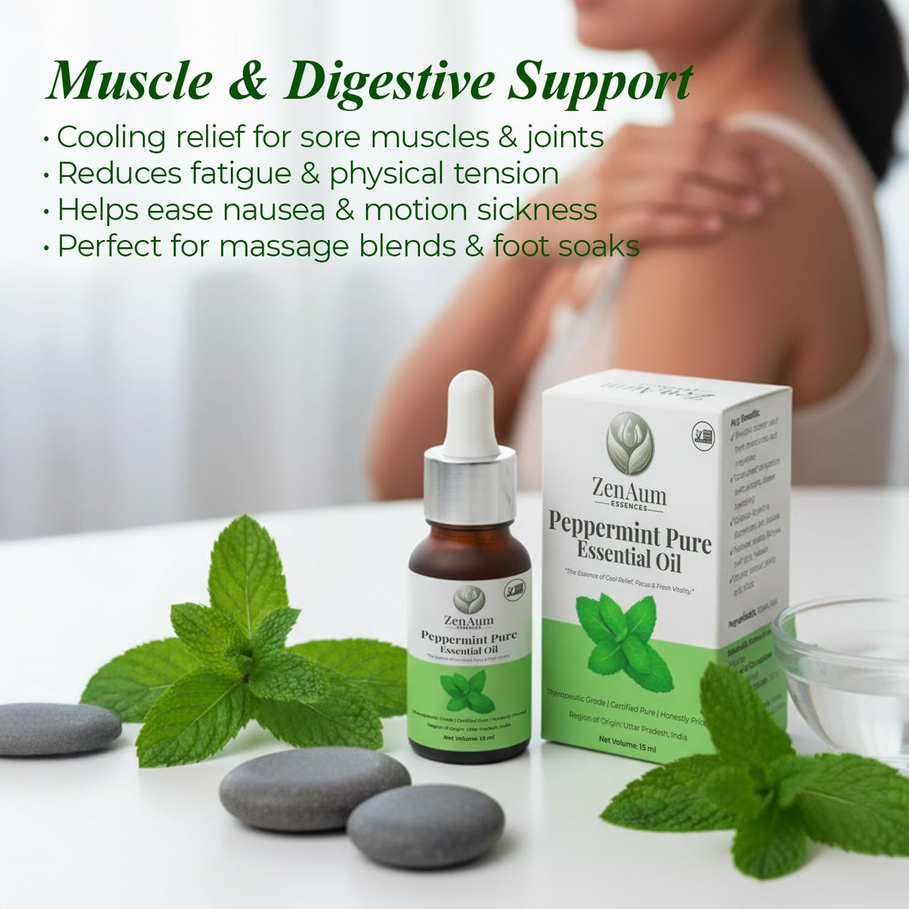Zenaum Essences 100% Natural Peppermint Therapeutic Grade Essential Oil | 45ml (Pack of 3)| Headache & Sinus Relief, Mental Clarity & Aromatherapy | Sourced from India | GMP, ISO & IFRA Certified