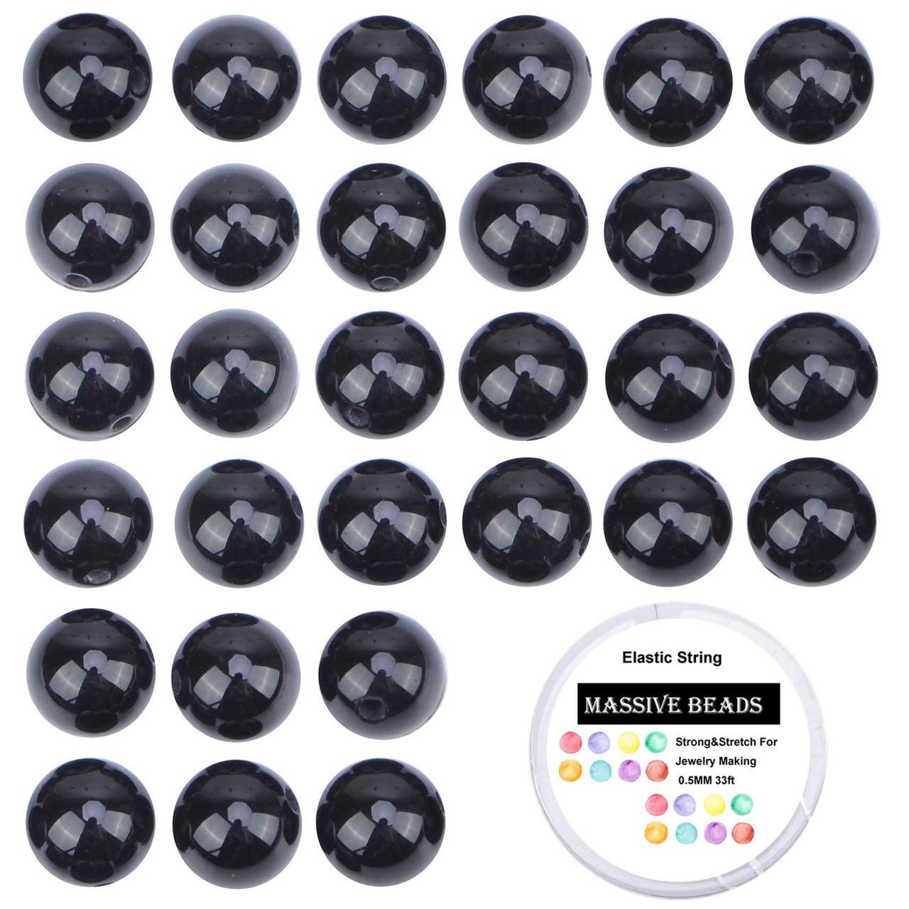 100Pcs Natural Crystal Beads Stone Gemstone Round Loose Energy Healing Beads with Free Crystal Stretch Cord for Jewelry Making (Tourmaline Black, 8MM) Tourmaline Black