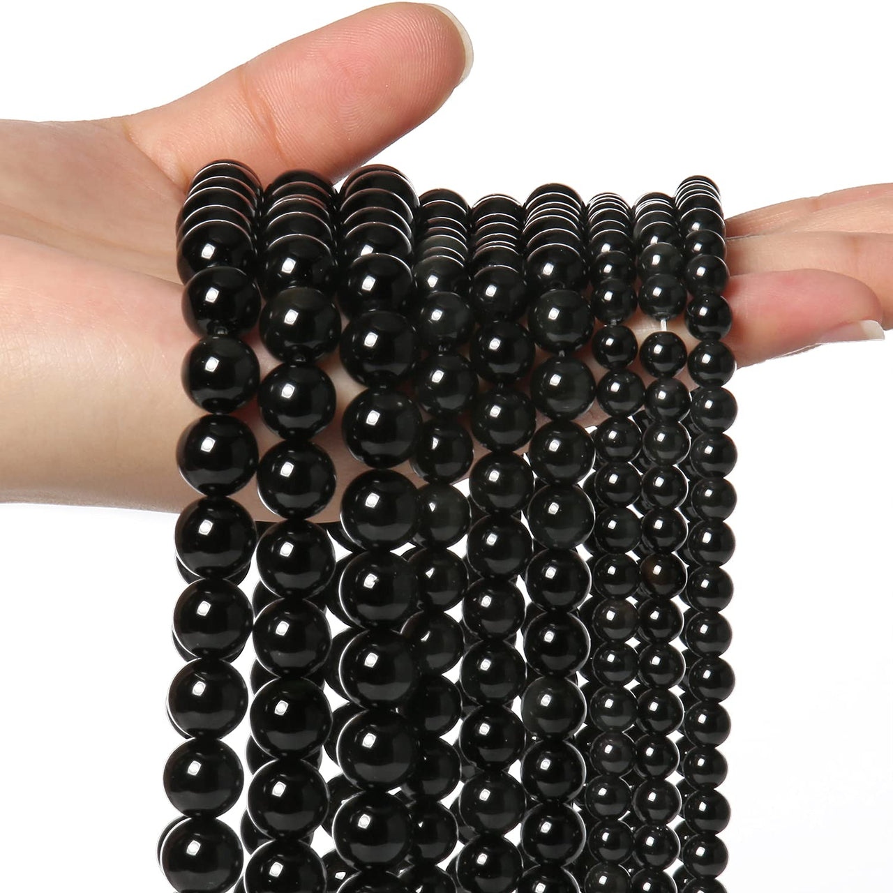 35pcs 10mm Natural Stone Beads Black Obsidian Beads Energy Crystal Healing Power Gemstone for Jewelry Making, DIY Bracelet Necklace