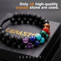 Mens Crystal Bracelet, GENASTO 7 Chakra Bracelet with Real Stones Tigers Eye Obsidan Amethyst Malachite Amazonite Lapis Lazuli Red Agate Beads Bracelets for Multi Healing Protection Balance