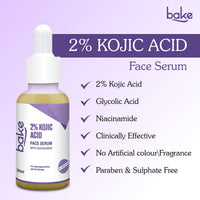 BAKE 2% Kojic Acid Face Serum with 5% Niacinamide & 2% Glycolic Acid for Pigmentation & Dark Spots | For Dark Circles, Tan Removal & Sun Damaged Skin | Skin Brightening & Glowing | 30ml