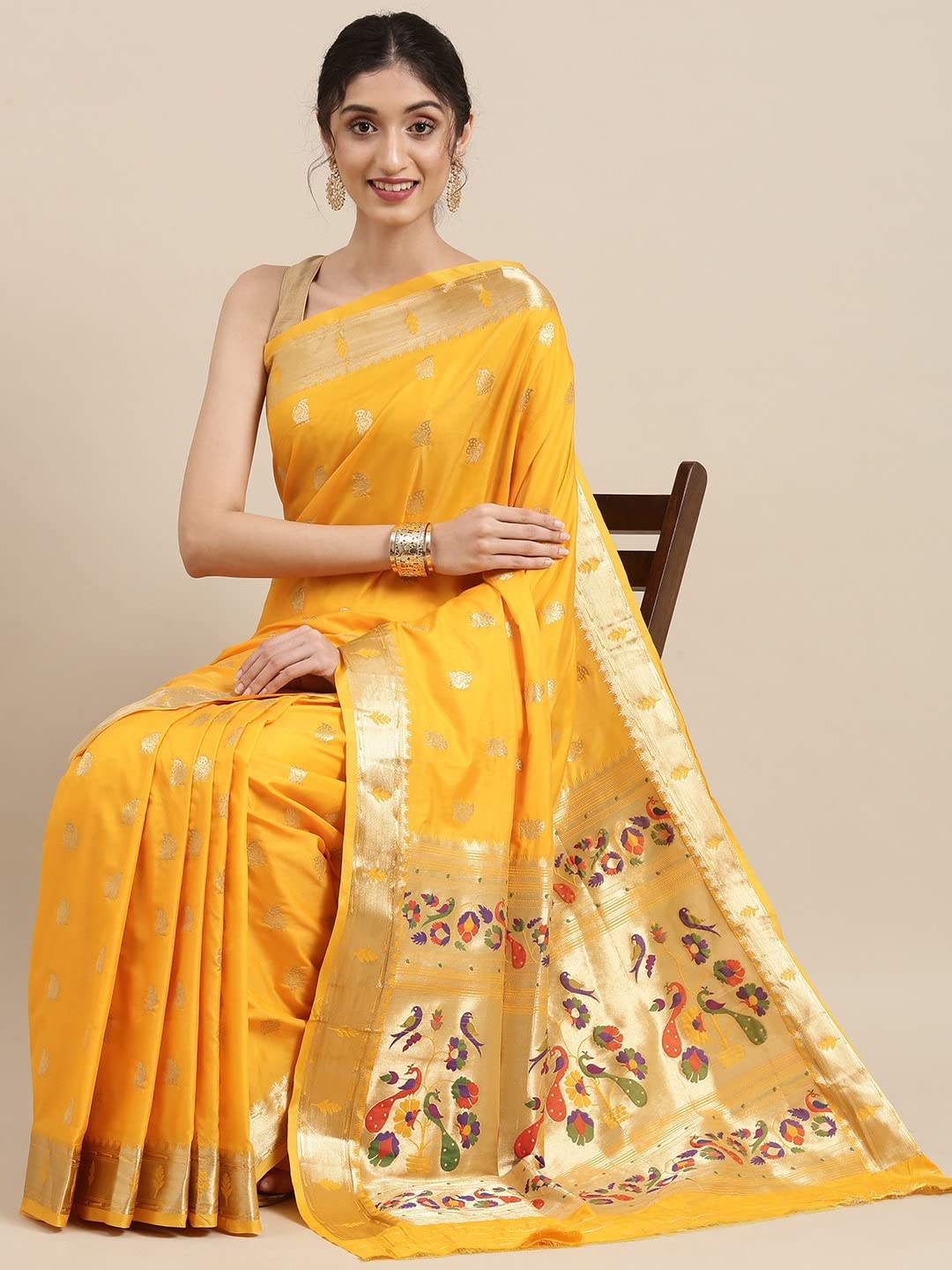 Pandadi Saree Women's  Paithani Silk Saree With Blouse Piece