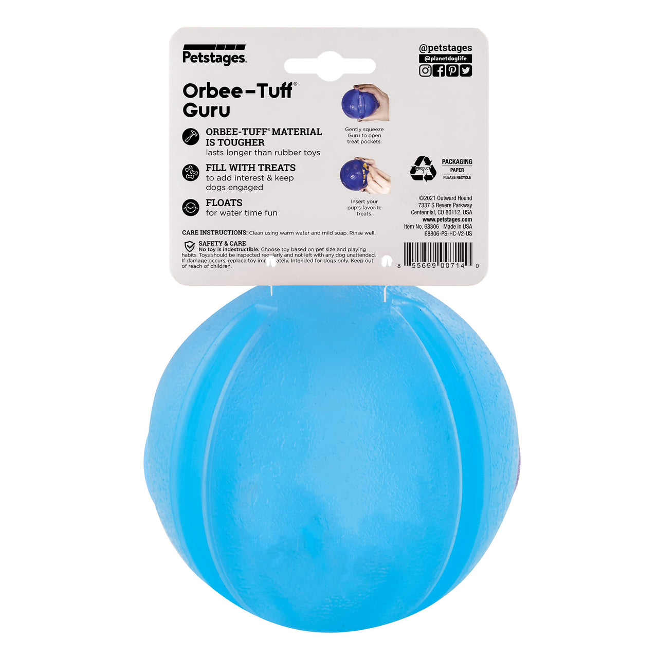 Planet Dog Orbee-Tuff Blue Guru Interactive Treat-Dispensing Puzzle Dog Toy