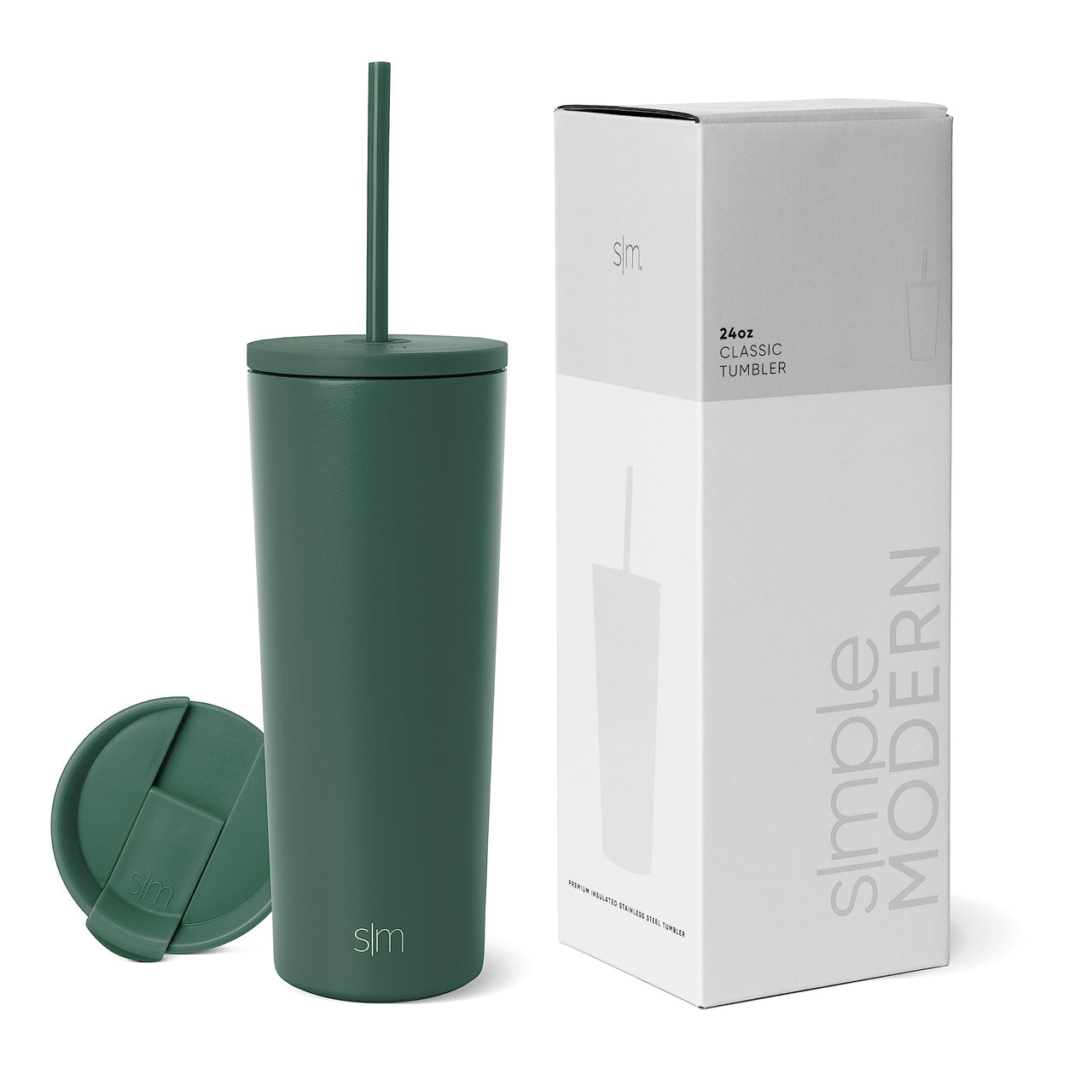 Simple Modern Insulated Tumbler with Lid and Straw | Iced Coffee Cup Reusable Stainless Steel Water Bottle Travel Mug | Gifts for Women Men Her Him | Classic Collection | 24oz | Forest -Forest