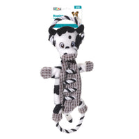 Charming Pet Outward Hound Ropes-A-Go-Go Cow Interactive Plush Squeaky Dog Tug Toy One-Size White and black