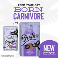 Tiki Cat Born Carnivore Broths, Duck & Chicken Recipe, Hydration and Flavor Supplement Cat Food Topper, 1.3 oz. Pouch (Pack of 12)