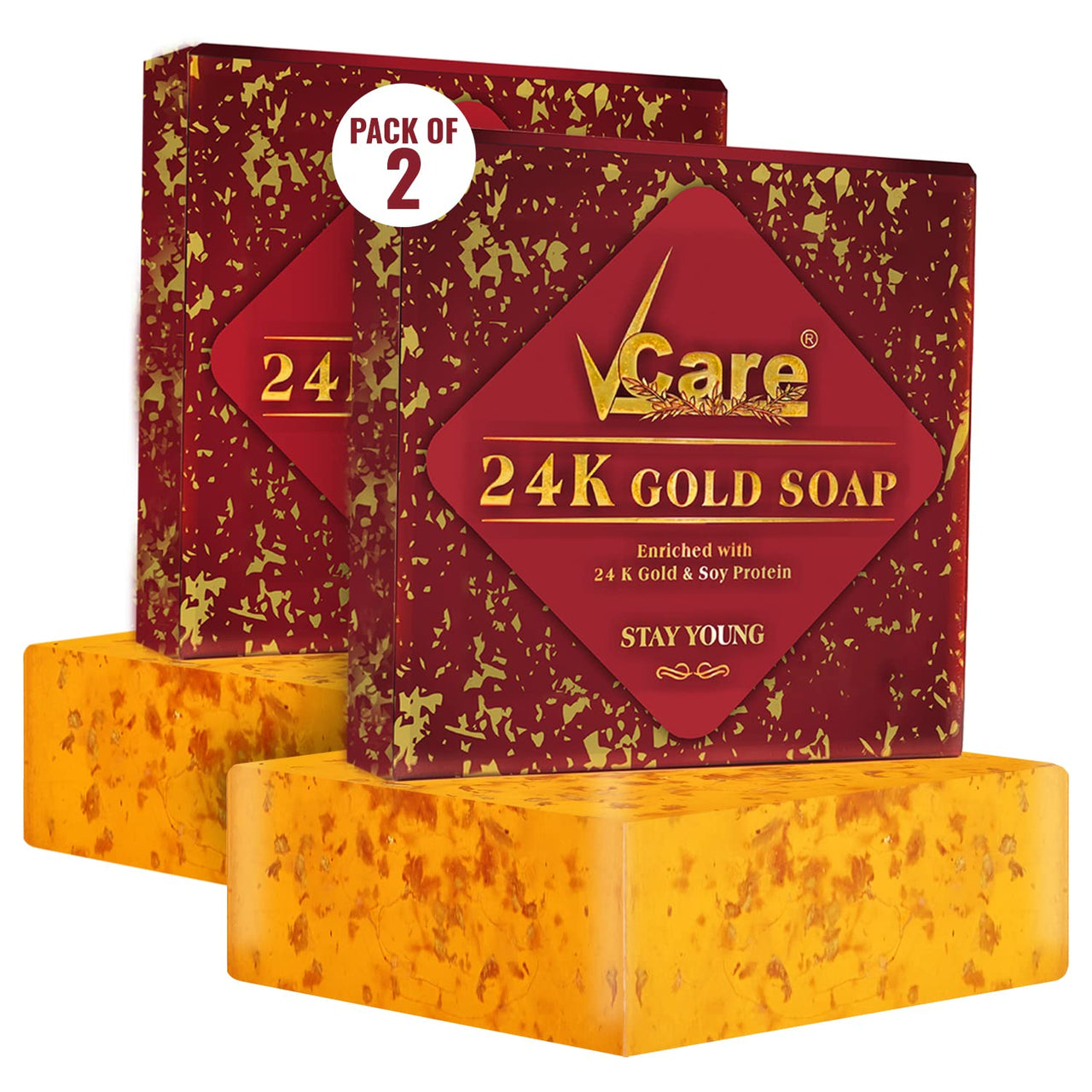 VCare 24K Gold bath Soaps for women| Skincare Moisturizing Beauty Bathing Soap Bar | With 24K Gold & Soy Protein | Softer Skin | All Skin Types (Pack of 2) 125 g