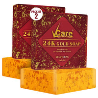 VCare 24K Gold bath Soaps for women| Skincare Moisturizing Beauty Bathing Soap Bar | With 24K Gold & Soy Protein | Softer Skin | All Skin Types (Pack of 2) 125 g
