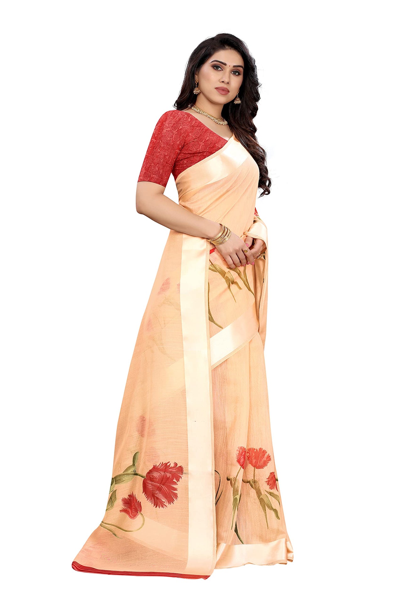 Tarshika Women's  Linen Blend Printed Saree With Blouse Piece(LINEN SAREE_NEW)