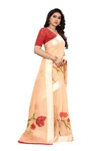 Tarshika Women's  Linen Blend Printed Saree With Blouse Piece(LINEN SAREE_NEW)