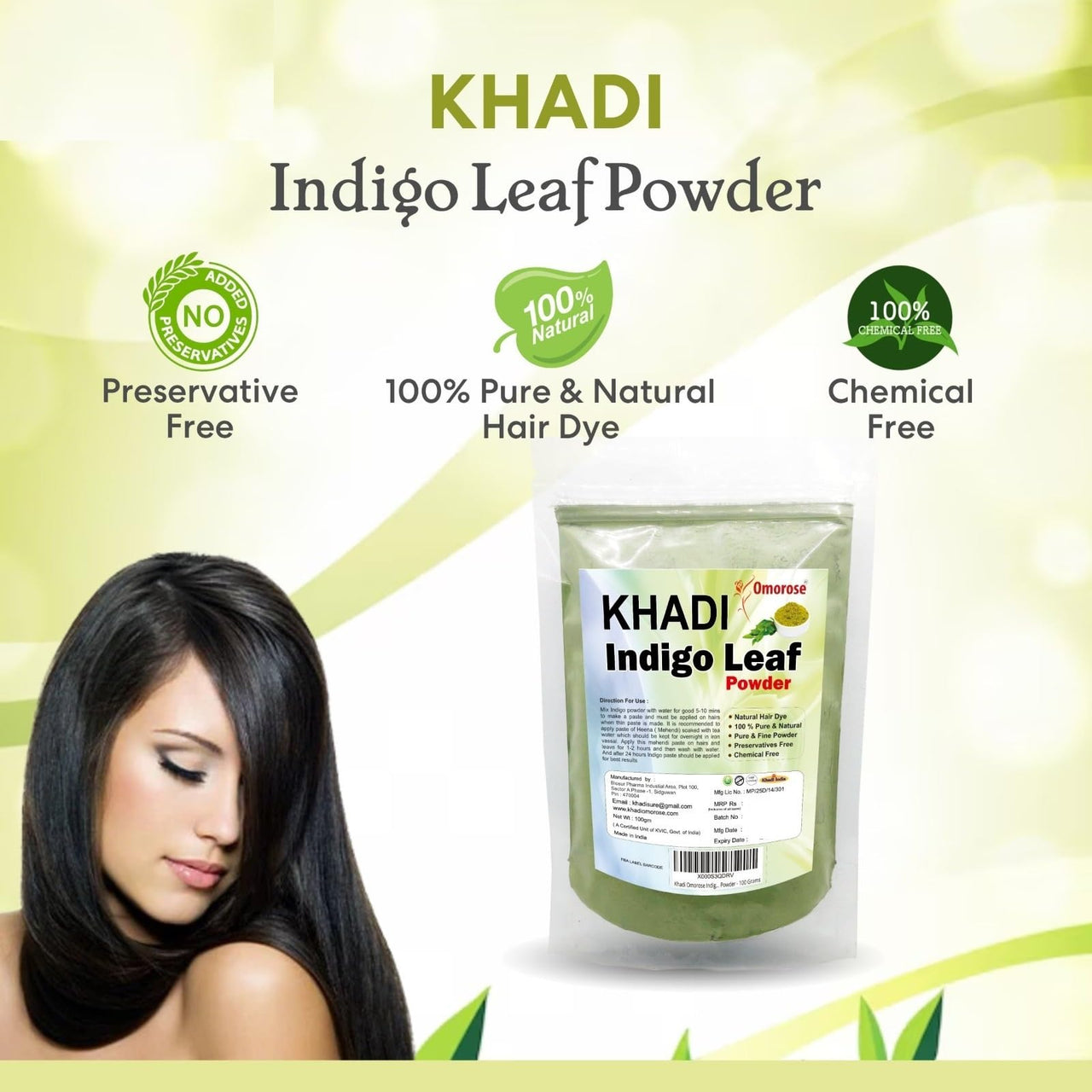 Khadi Omorose Indigo Leaf Powder For Hair (100 Grams) (Pack of 1)