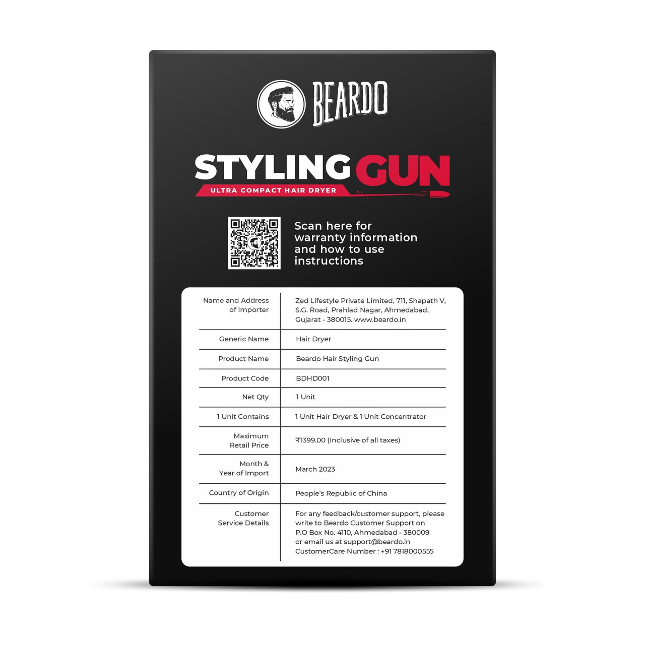 BEARDO Styling Gun Ultra Compact Hair Dryer | 1100 Watts Foldable Hair Dryer | 3 Heat 2 Speed Setting | Hair Dryer For Men | Travel Friendly | Stylish Matte Black Finish | Gift For Brother | Gift For Friends | Gift for Husband