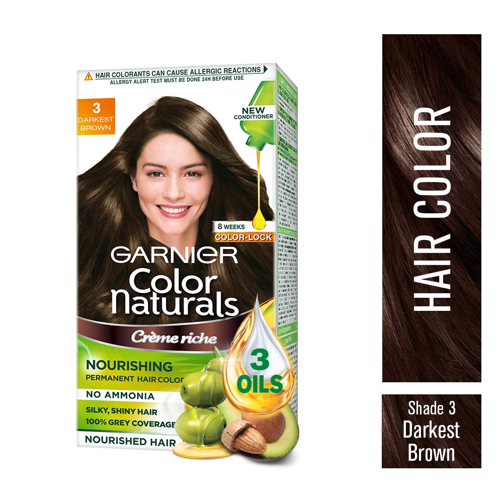 Garnier Color Naturals Crème hair color, Shade 5.32 Caramel Brown, 70ml + 60g & Garnier Color Naturals Crème hair color, Shade 3 Darkest Brown, 70ml + 60g