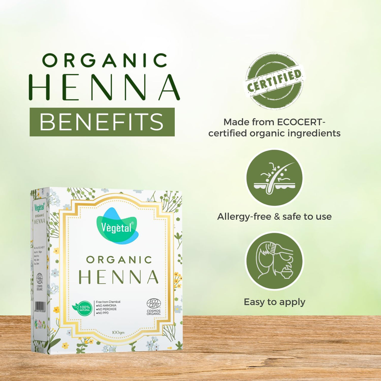 Vegetal Organic Henna Powder, 100% Natural, Paraben Free Pack of 5 100g Each