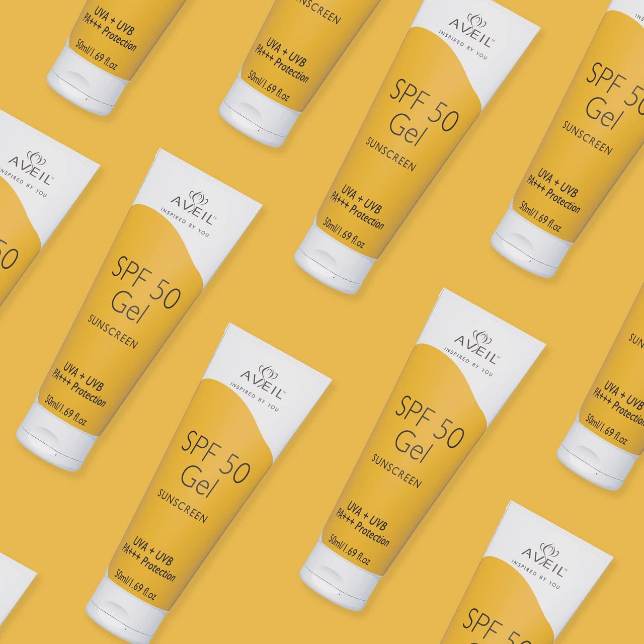 AVEIL Gel Sunscreen SPF 50 | Non-Greasy, Non-Absorbent & No White Cast | For All Skin Types | UVA, UVB, UV & Infrared Rays Protection | Skin Rejuvenating | Repairs from Photo-Ageing | Pack of 1-50ml