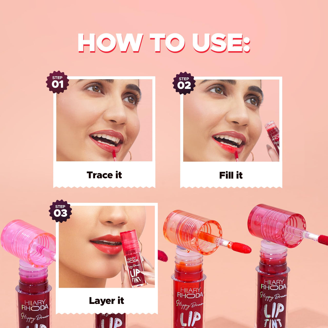 Hilary Rhoda Happy Dream Lip Tint | Hydrating Formula | Infused with Hyaluronic Acid | Cruelty-Free & Glossy Finish | Non-Sticky Formula - 3.7g (Cherry Bliss- Shade 04)