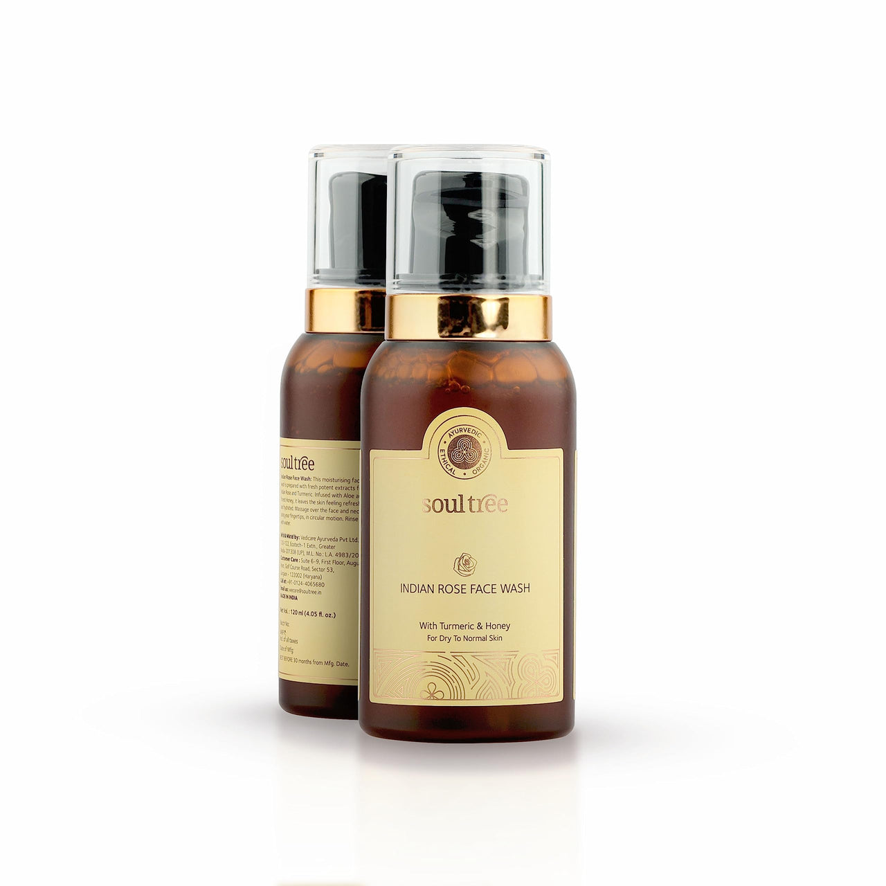 SoulTree Ayurvedic Indian Rose Face Wash With Turmeric & Honey For Dry to Normal Skin - Heals and Prevents Blemishes, Deeply Hydrates, and Nourishes Naturally-120ml