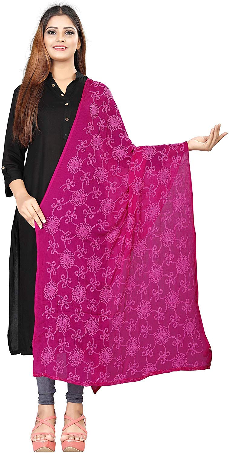 AKSHAR LLC Women's  Designer Pure Chiffon Dupatta with Pure Cotton Thread Embroidery Work